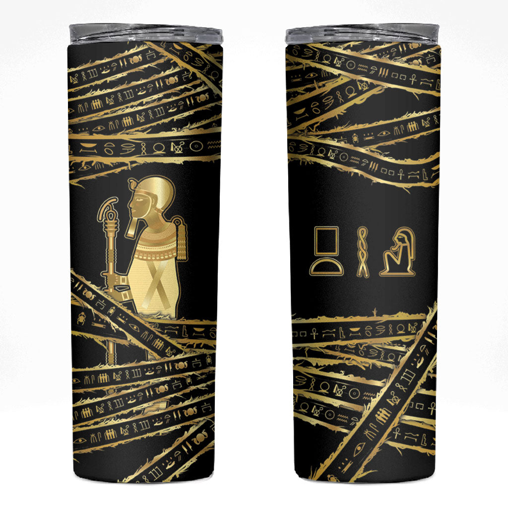 Egyptian God Ptah Skinny Tumbler Gold Mummy Wrap Hieroglyphics Patterns