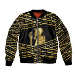 Egyptian God Ptah Sleeve Zip Bomber Jacket Gold Mummy Wrap Hieroglyphics Patterns