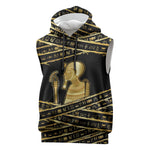 Egyptian God Ptah Sleeveless Hoodie Gold Mummy Wrap Hieroglyphics Patterns