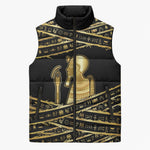 Egyptian God Ptah Sleeveless Puffer Jacket Gold Mummy Wrap Hieroglyphics Patterns