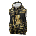 Egyptian God Ptah Sleeveless Zip Hoodie Gold Mummy Wrap Hieroglyphics Patterns