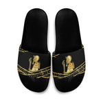 Egyptian God Ptah Slide Sandals Gold Mummy Wrap Hieroglyphics Patterns