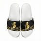 Egyptian God Ptah Slide Sandals Gold Mummy Wrap Hieroglyphics Patterns