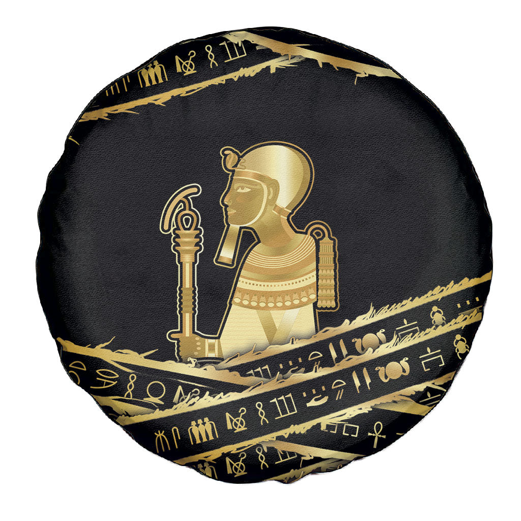Egyptian God Ptah Spare Tire Cover Gold Mummy Wrap Hieroglyphics Patterns