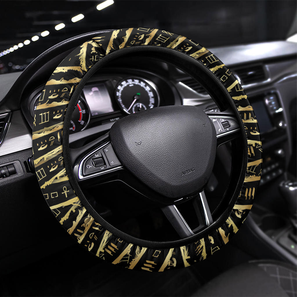 Egyptian God Ptah Steering Wheel Cover Gold Mummy Wrap Hieroglyphics Patterns