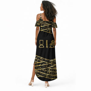Egyptian God Ptah Summer Maxi Dress Gold Mummy Wrap Hieroglyphics Patterns