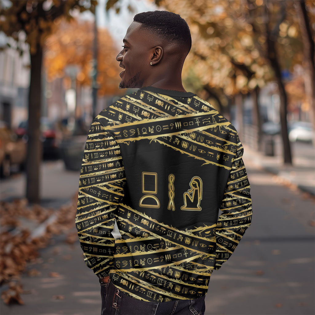 Egyptian God Ptah Sweatshirt Gold Mummy Wrap Hieroglyphics Patterns