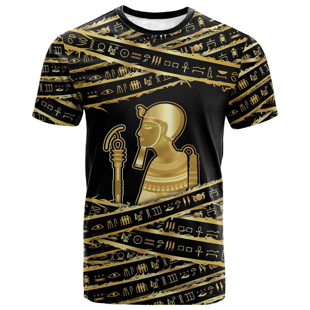Egyptian God Ptah T shirt Gold Mummy Wrap Hieroglyphics Patterns