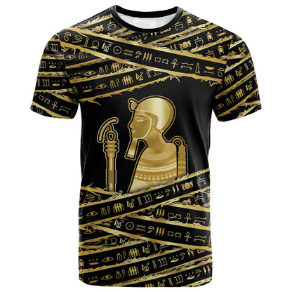 Egyptian God Ptah T shirt Gold Mummy Wrap Hieroglyphics Patterns