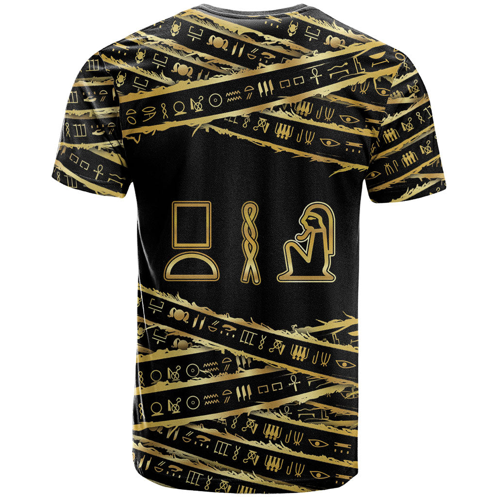 Egyptian God Ptah T shirt Gold Mummy Wrap Hieroglyphics Patterns