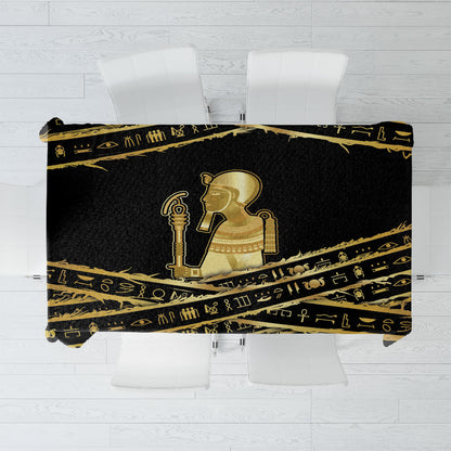 Egyptian God Ptah Tablecloth Gold Mummy Wrap Hieroglyphics Patterns
