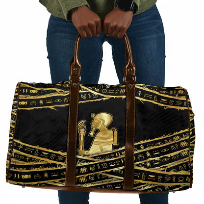 Egyptian God Ptah Travel Bag Gold Mummy Wrap Hieroglyphics Patterns