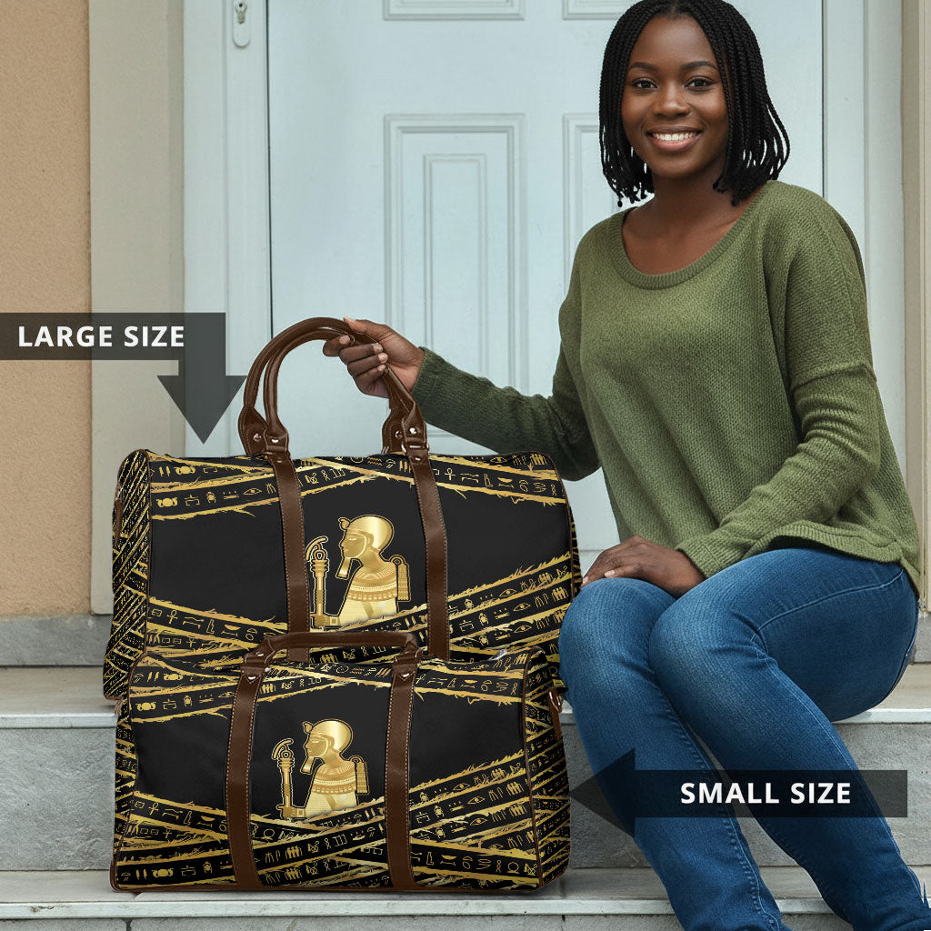 Egyptian God Ptah Travel Bag Gold Mummy Wrap Hieroglyphics Patterns