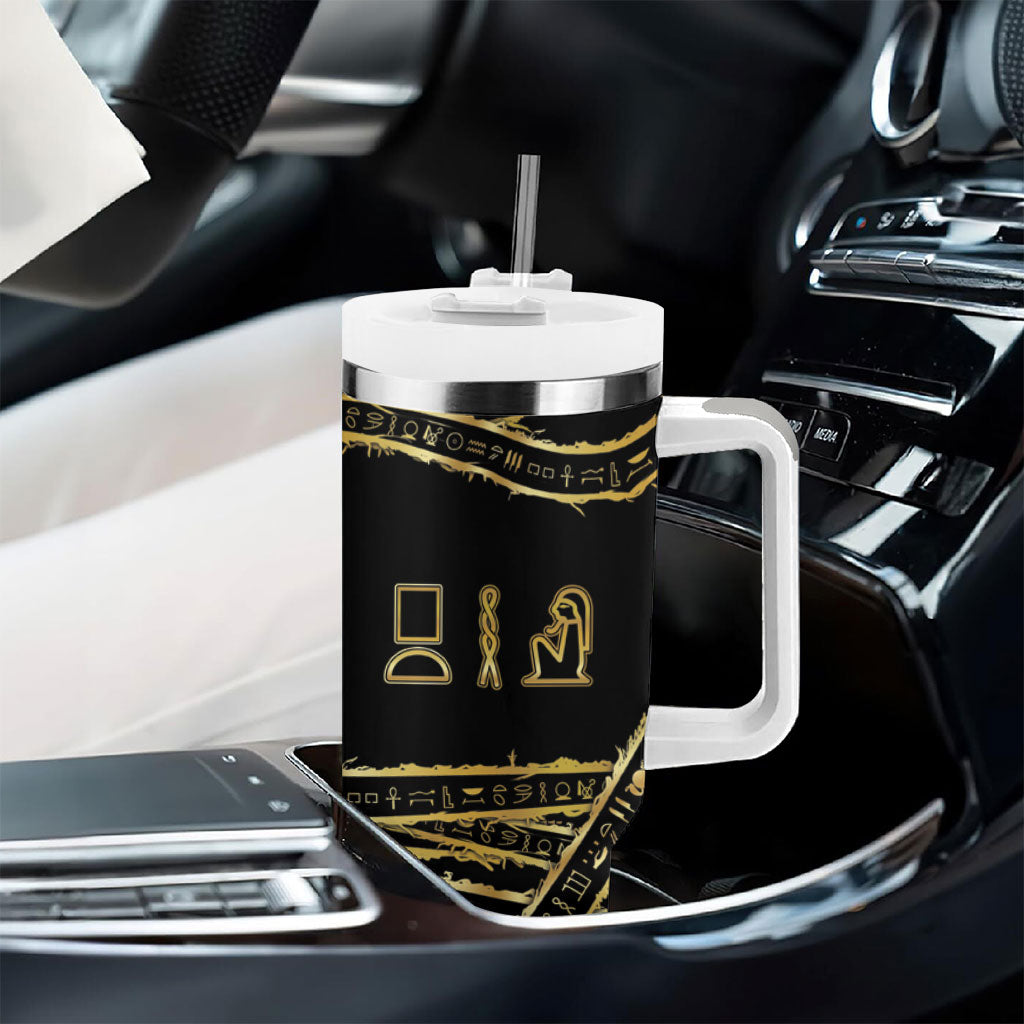 Egyptian God Ptah Tumbler With Handle Gold Mummy Wrap Hieroglyphics Patterns