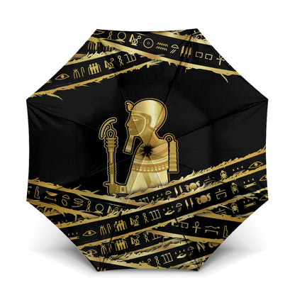 Egyptian God Ptah Umbrella Gold Mummy Wrap Hieroglyphics Patterns