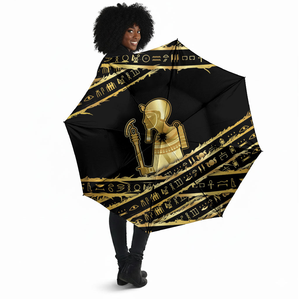Egyptian God Ptah Umbrella Gold Mummy Wrap Hieroglyphics Patterns
