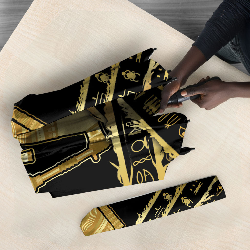 Egyptian God Ptah Umbrella Gold Mummy Wrap Hieroglyphics Patterns