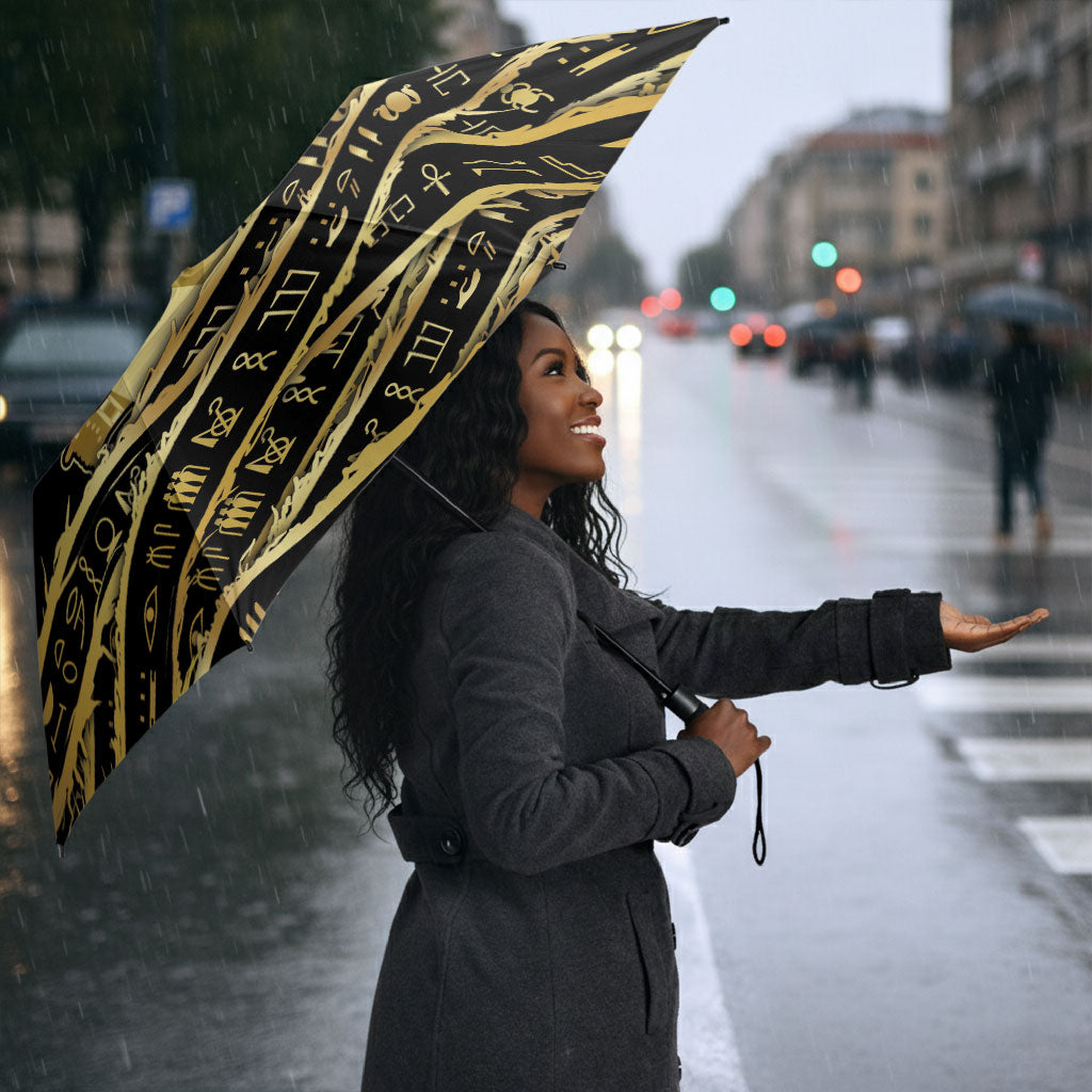 Egyptian God Ptah Umbrella Gold Mummy Wrap Hieroglyphics Patterns