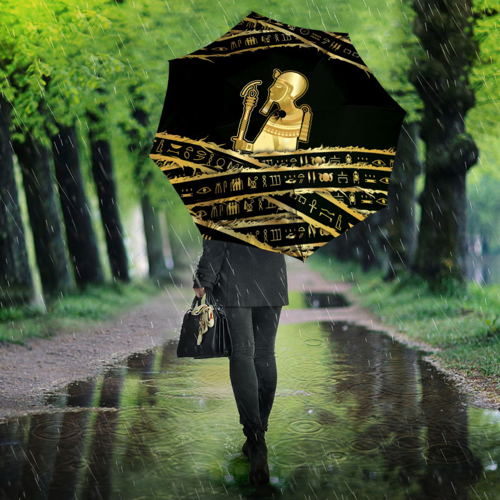 Egyptian God Ptah Umbrella Gold Mummy Wrap Hieroglyphics Patterns