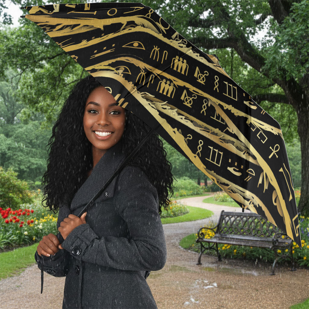 Egyptian God Ptah Umbrella Gold Mummy Wrap Hieroglyphics Patterns