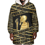 Egyptian God Ptah Wearable Blanket Hoodie Gold Mummy Wrap Hieroglyphics Patterns