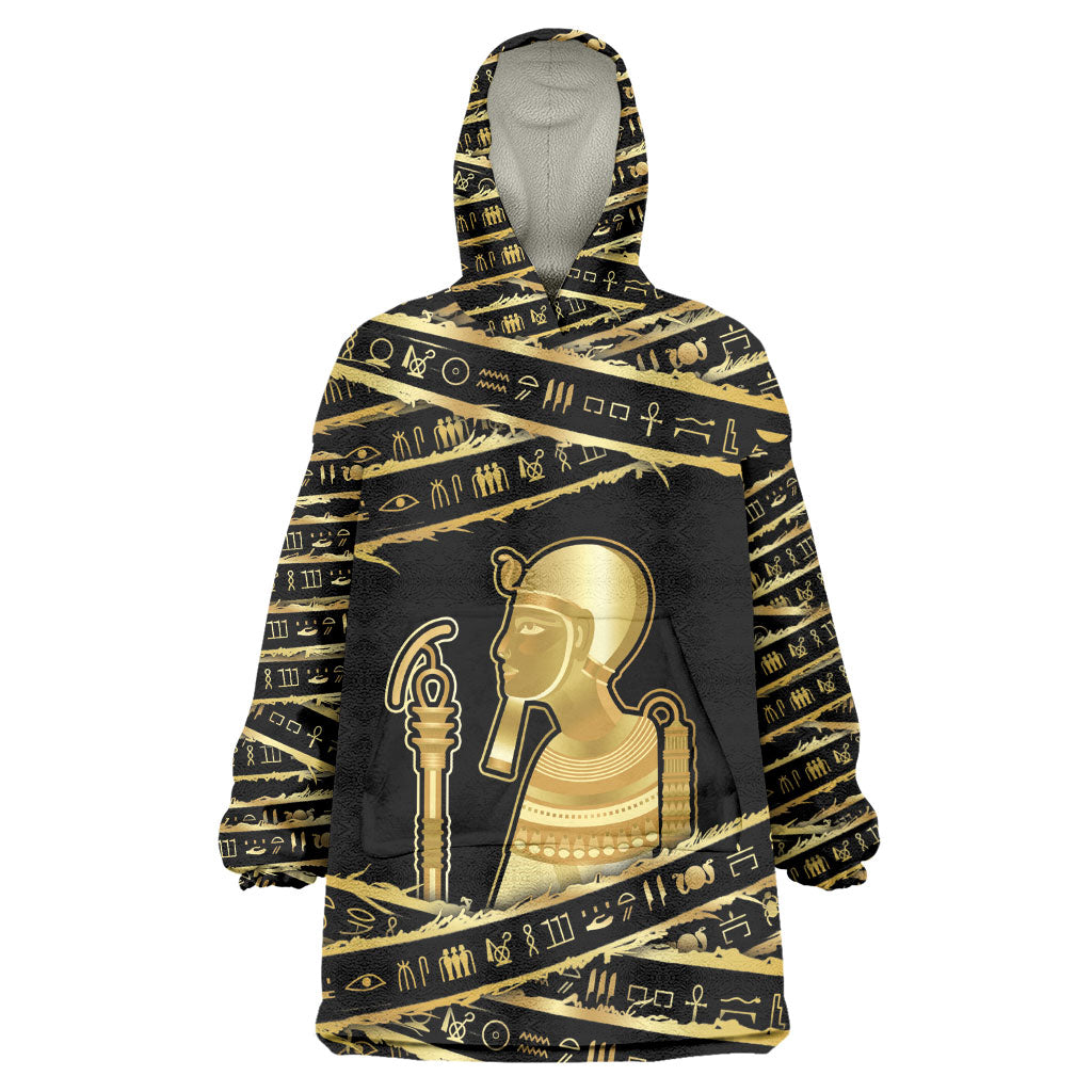 Egyptian God Ptah Wearable Blanket Hoodie Gold Mummy Wrap Hieroglyphics Patterns