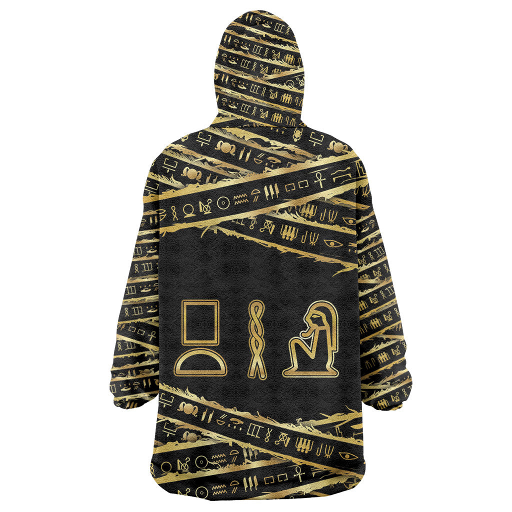 Egyptian God Ptah Wearable Blanket Hoodie Gold Mummy Wrap Hieroglyphics Patterns