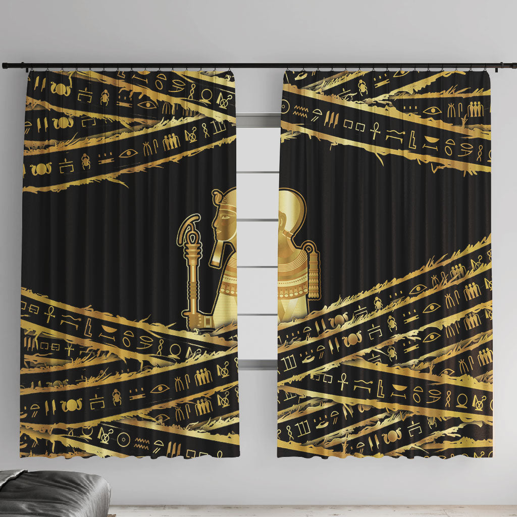 Egyptian God Ptah Window Curtain Gold Mummy Wrap Hieroglyphics Patterns