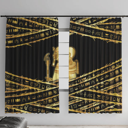 Egyptian God Ptah Window Curtain Gold Mummy Wrap Hieroglyphics Patterns