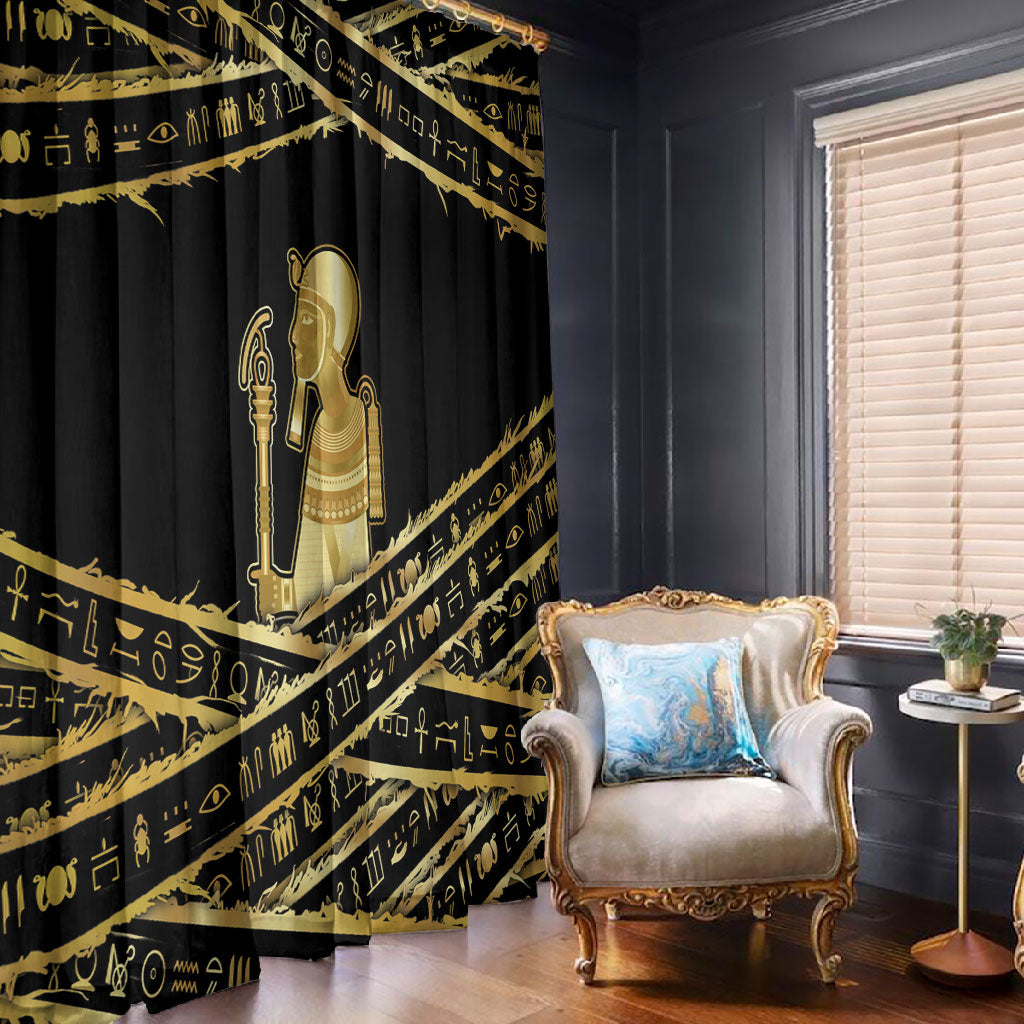 Egyptian God Ptah Window Curtain Gold Mummy Wrap Hieroglyphics Patterns