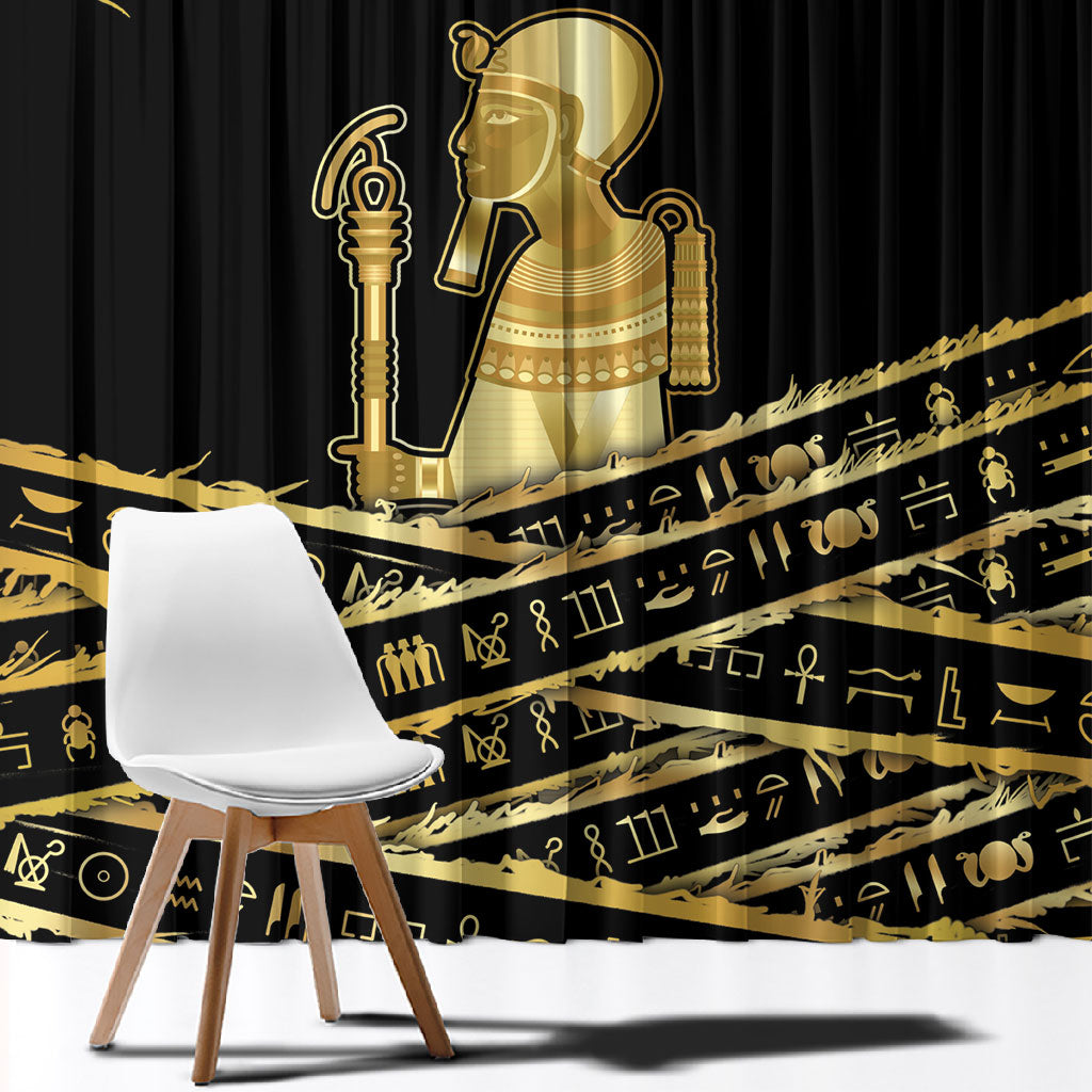 Egyptian God Ptah Window Curtain Gold Mummy Wrap Hieroglyphics Patterns