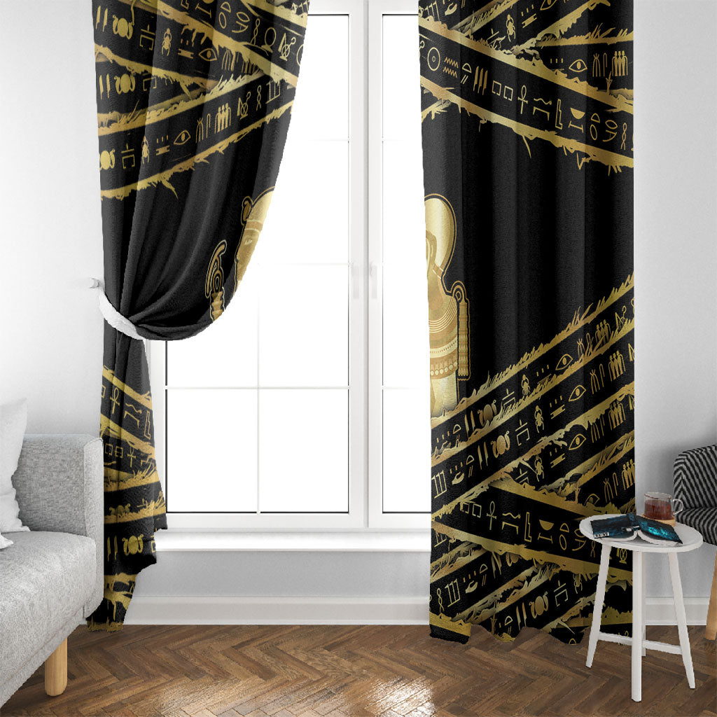 Egyptian God Ptah Window Curtain Gold Mummy Wrap Hieroglyphics Patterns