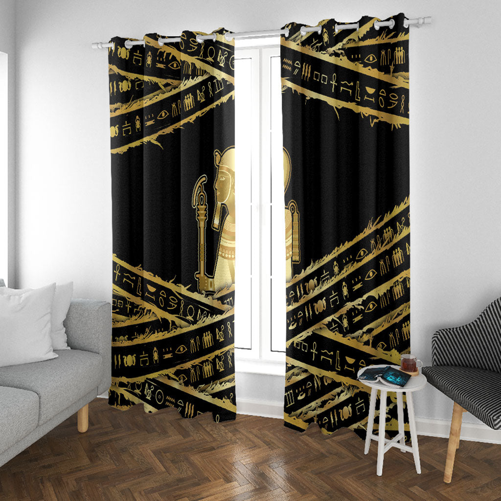 Egyptian God Ptah Window Curtain Gold Mummy Wrap Hieroglyphics Patterns