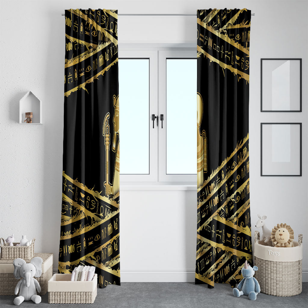Egyptian God Ptah Window Curtain Gold Mummy Wrap Hieroglyphics Patterns