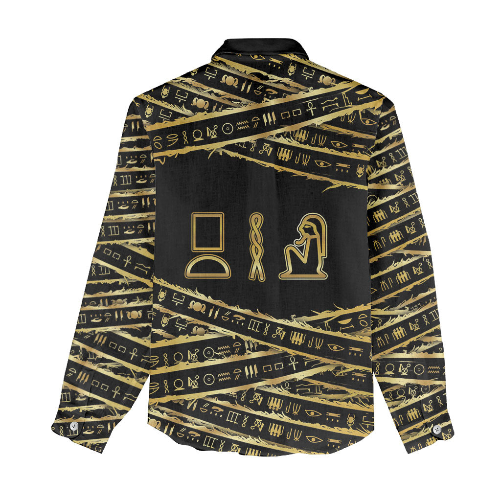 Egyptian God Ptah Women Casual Shirt Gold Mummy Wrap Hieroglyphics Patterns