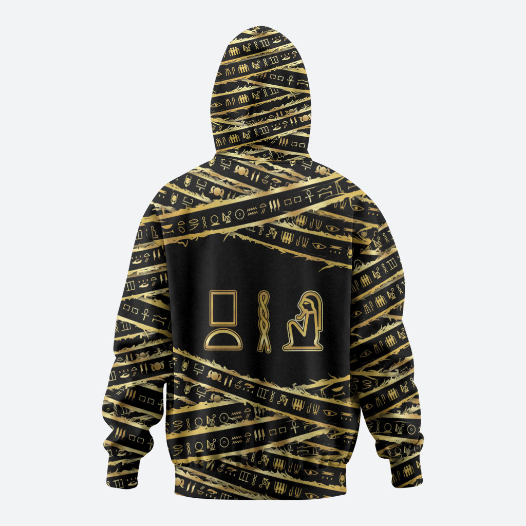Egyptian God Ptah Zip Hoodie Gold Mummy Wrap Hieroglyphics Patterns