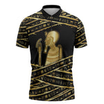 Egyptian God Ptah Zipper Polo Shirt Gold Mummy Wrap Hieroglyphics Patterns