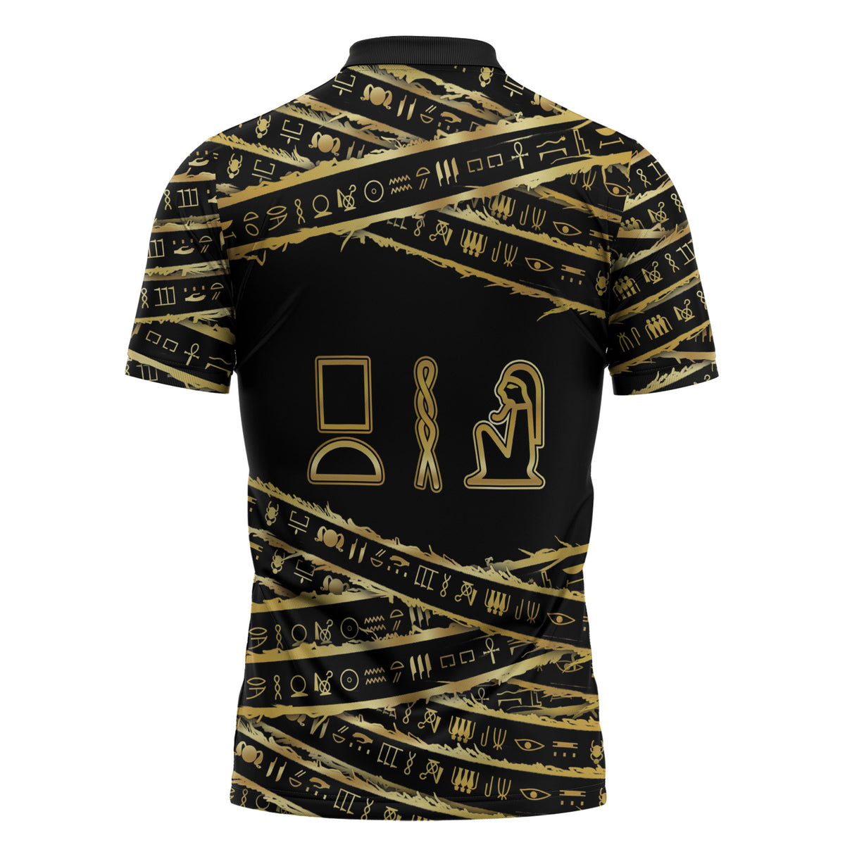 Egyptian God Ptah Zipper Polo Shirt Gold Mummy Wrap Hieroglyphics Patterns