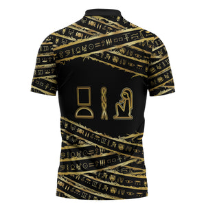 Egyptian God Ptah Zipper Polo Shirt Gold Mummy Wrap Hieroglyphics Patterns