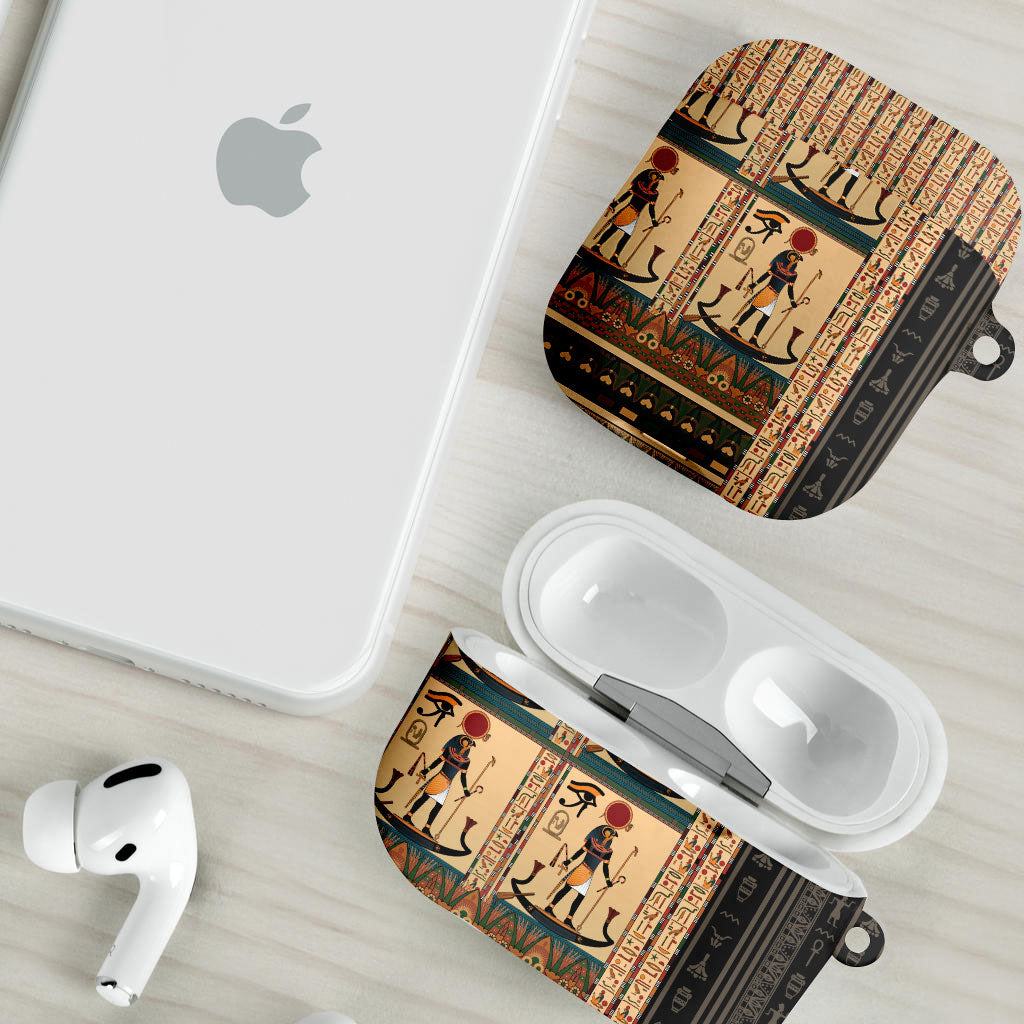 Egyptian God Ra AirPods Case Ancient Mythology Solar Barque Falcon