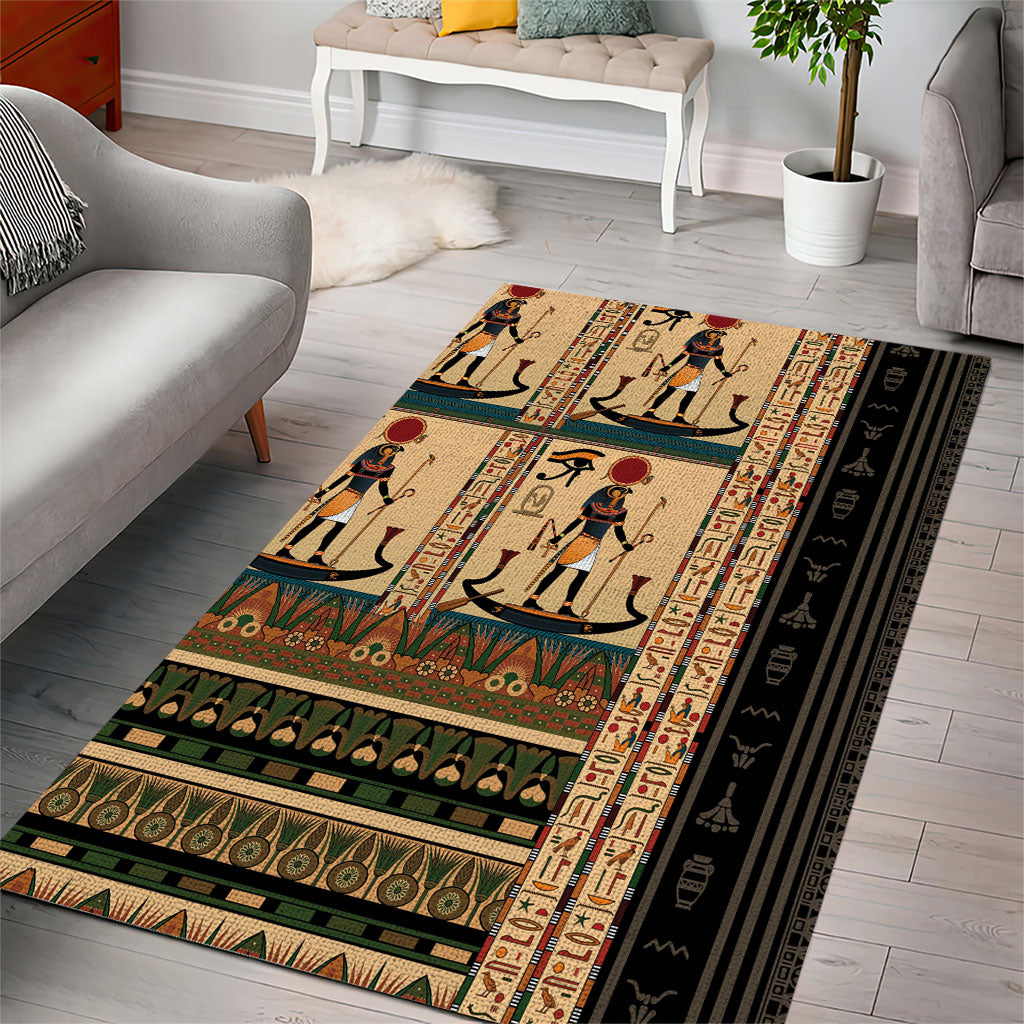 Egyptian God Ra Area Rug Ancient Mythology Solar Barque Falcon