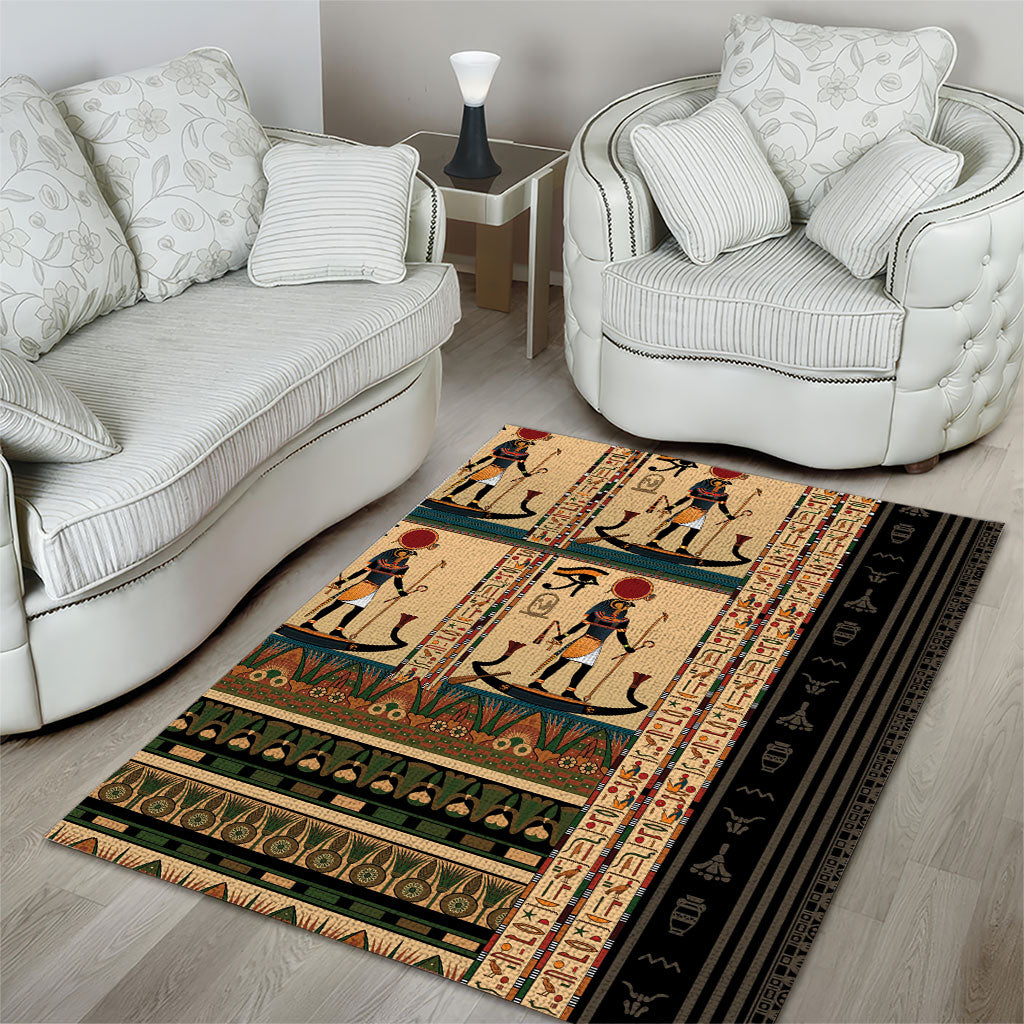 Egyptian God Ra Area Rug Ancient Mythology Solar Barque Falcon