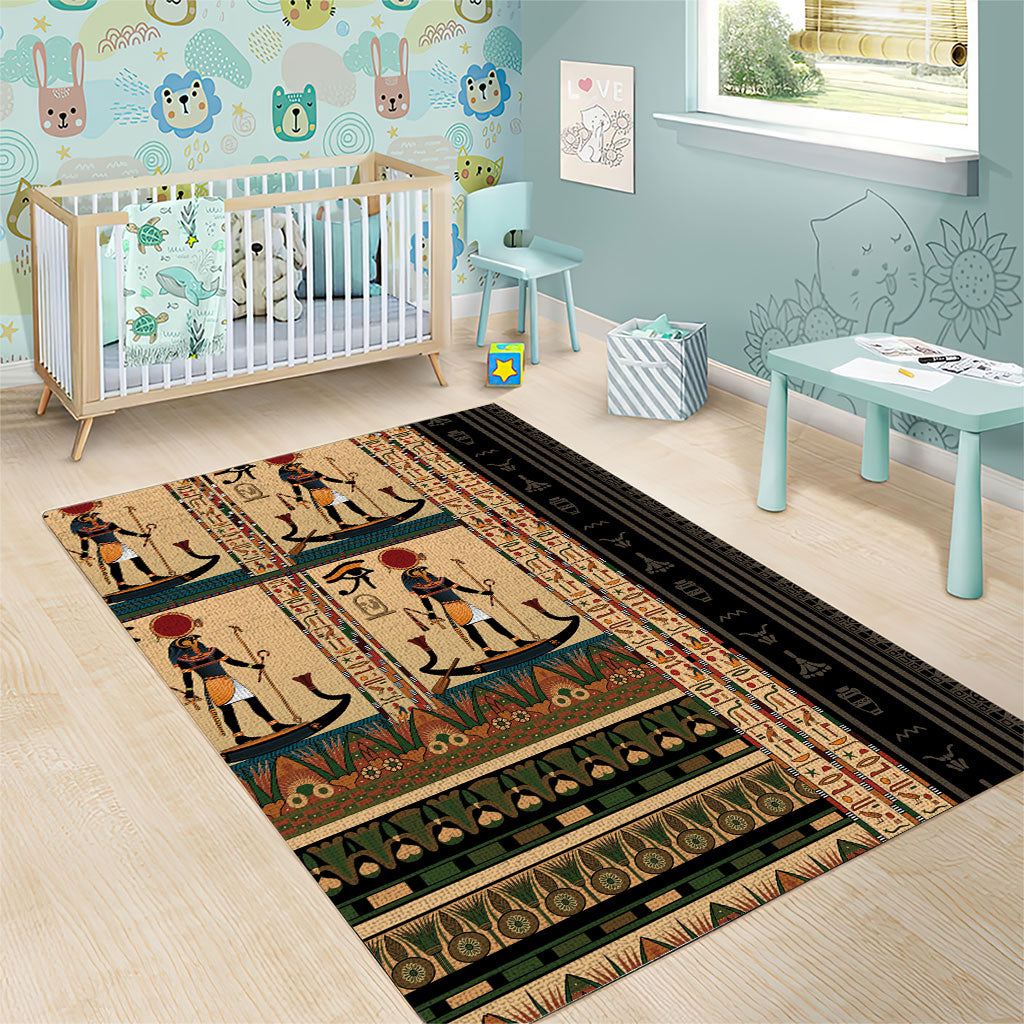 Egyptian God Ra Area Rug Ancient Mythology Solar Barque Falcon