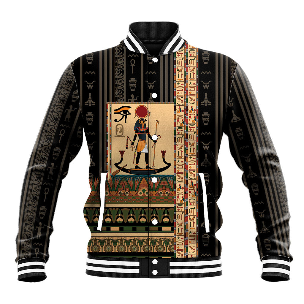 Egyptian God Ra Baseball Jacket Ancient Mythology Solar Barque Falcon