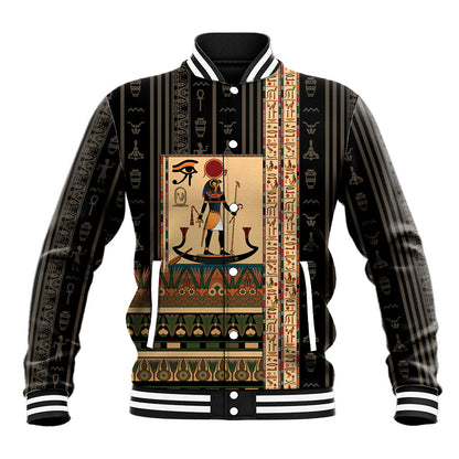 Egyptian God Ra Baseball Jacket Ancient Mythology Solar Barque Falcon
