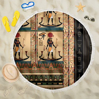Egyptian God Ra Beach Blanket Ancient Mythology Solar Barque Falcon