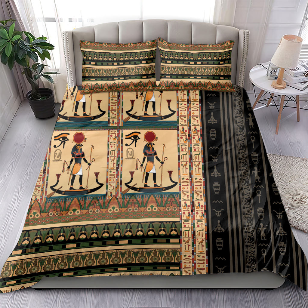 Egyptian God Ra Bedding Set Ancient Mythology Solar Barque Falcon