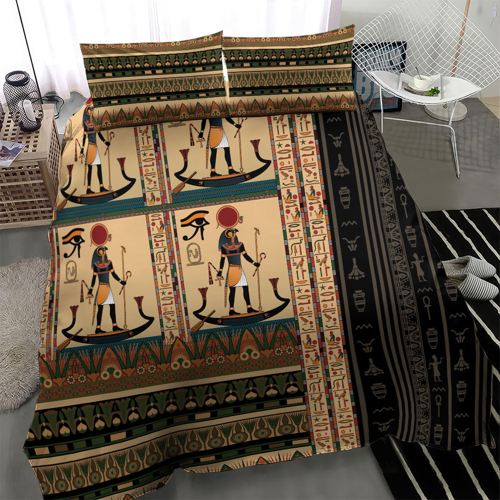 Egyptian God Ra Bedding Set Ancient Mythology Solar Barque Falcon