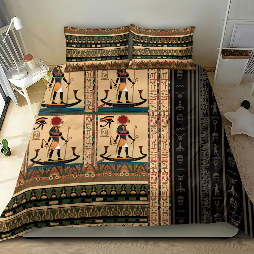Egyptian God Ra Bedding Set Ancient Mythology Solar Barque Falcon