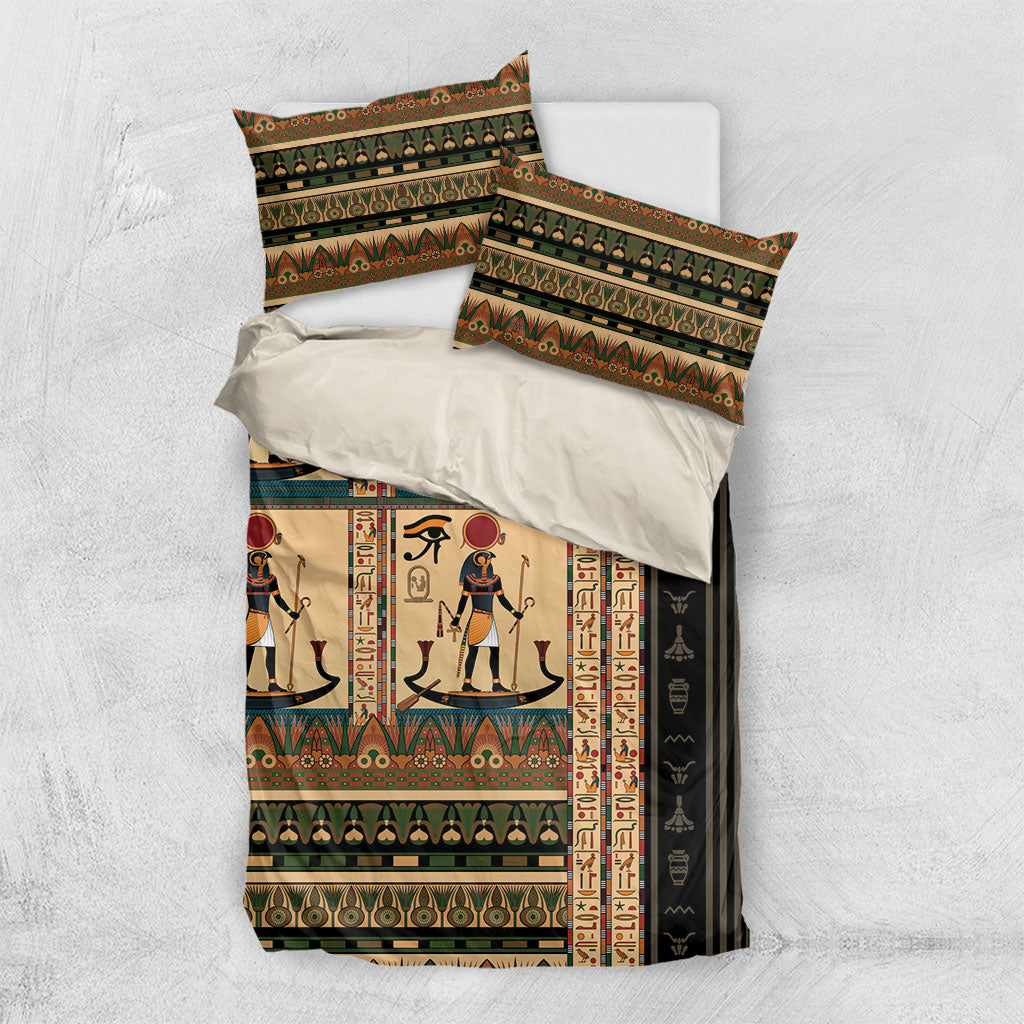 Egyptian God Ra Bedding Set Ancient Mythology Solar Barque Falcon